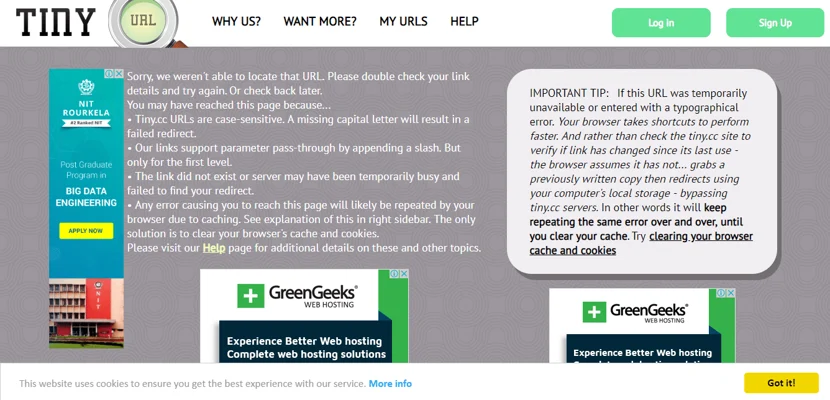 tiny.cc website, URL Shortener Websites