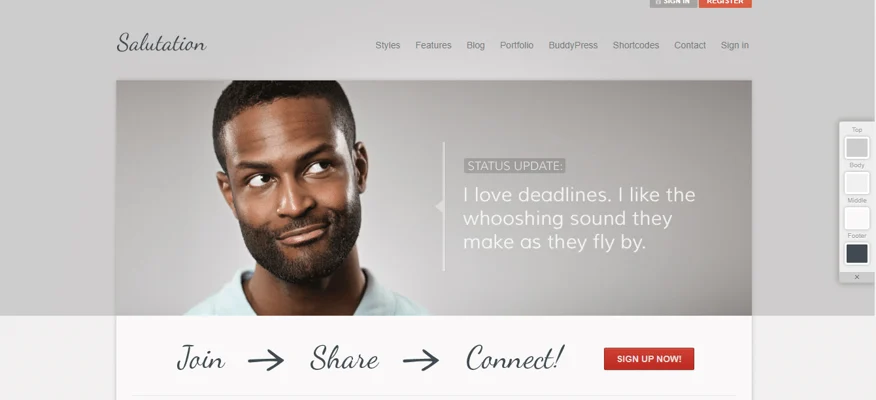 salutations theme, WordPress BuddyPress Themes