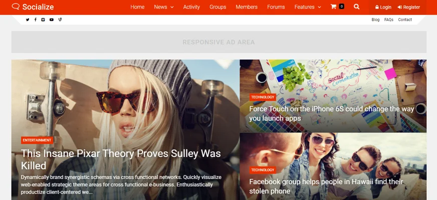 socialize theme, WP theme