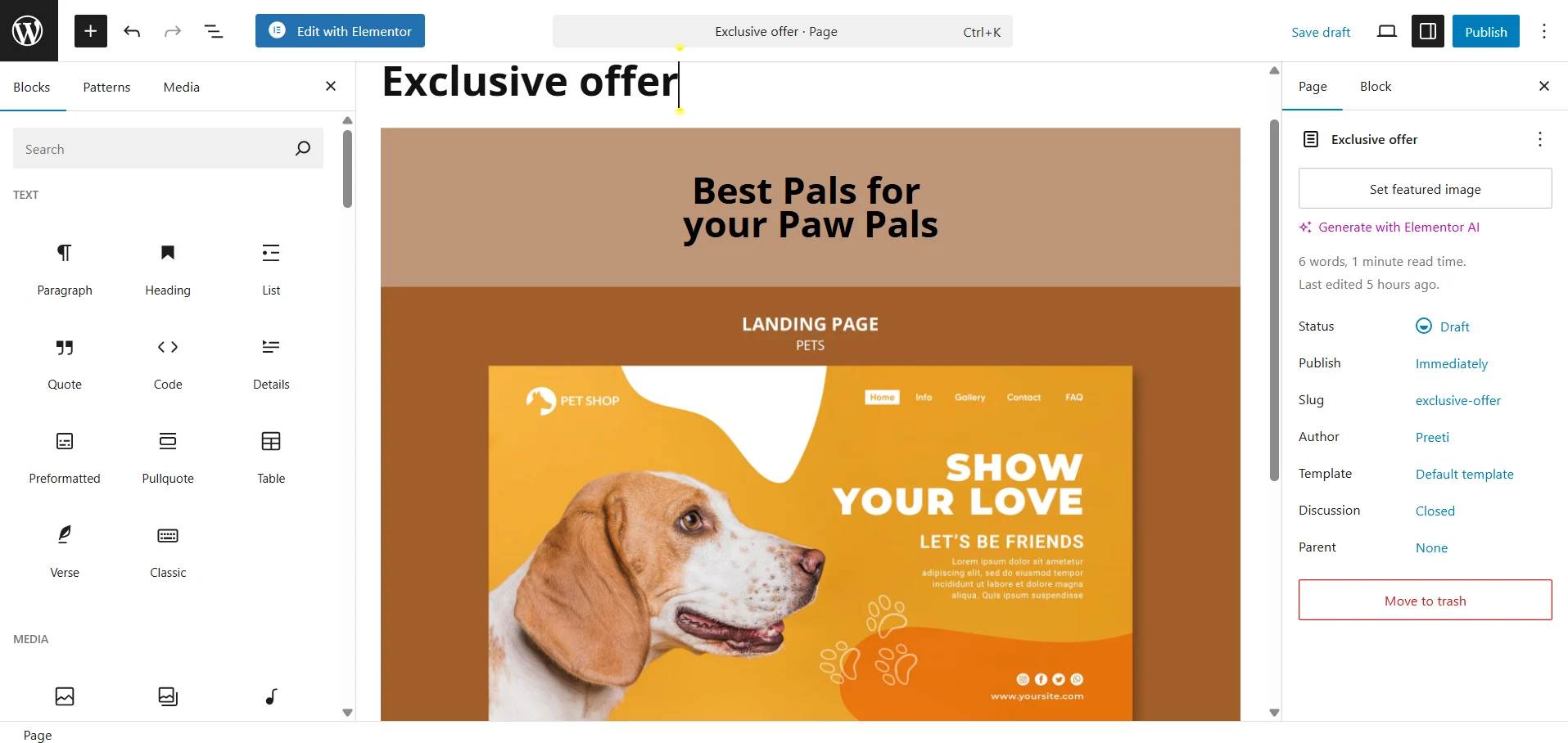 Landing Page with Gutenberg