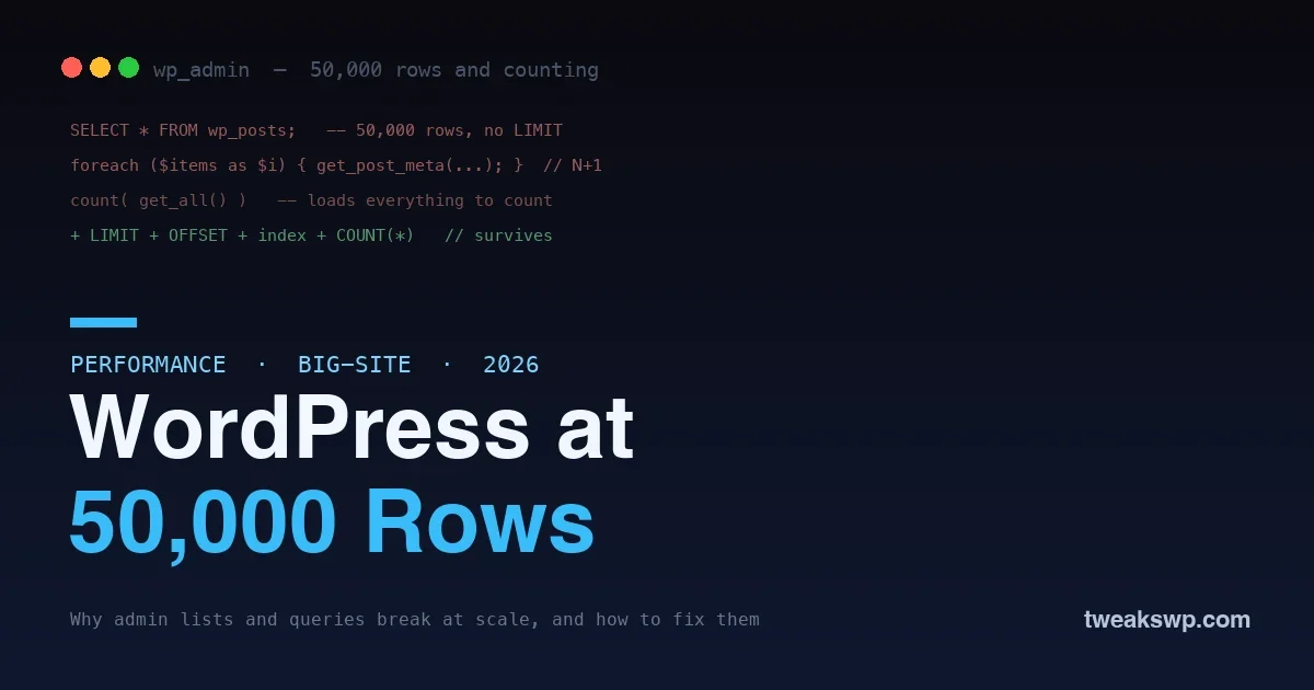 Scaling WordPress to 50,000 Rows: Why Your Admin Lists and Queries Break