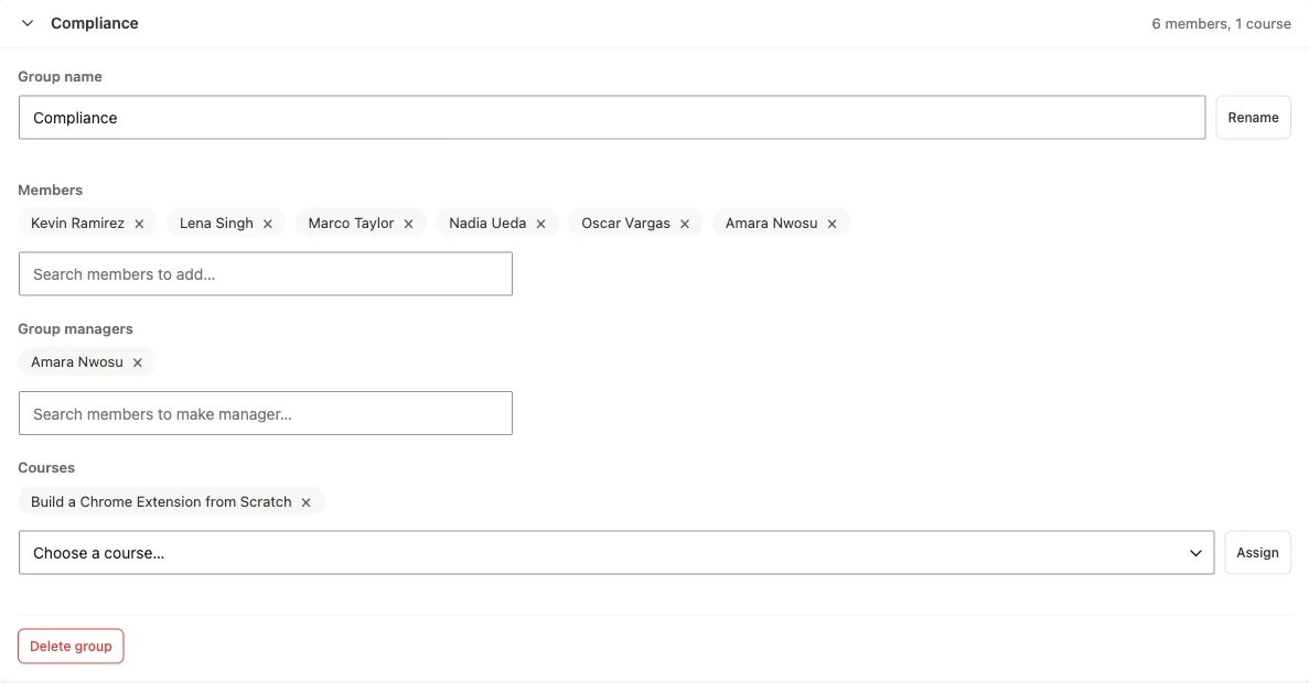 Learnomy groups and scoped managers