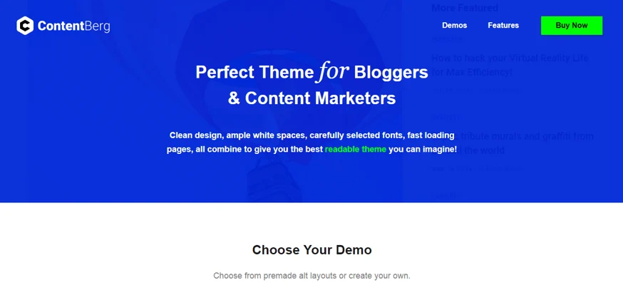 contentberg theme, best theme for writer