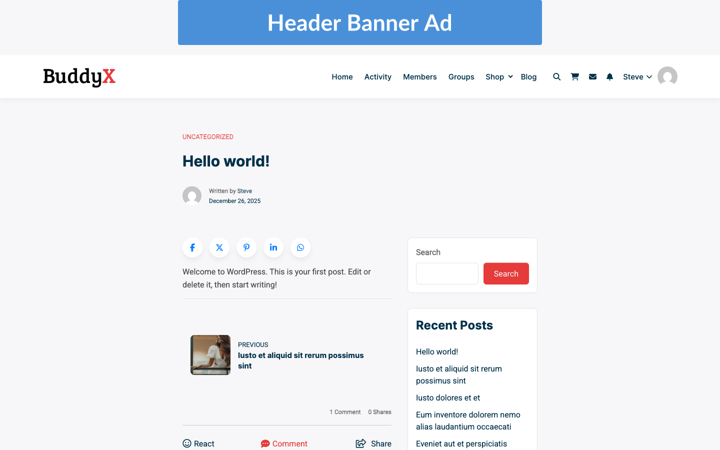 Header banner ad shown above a single blog post