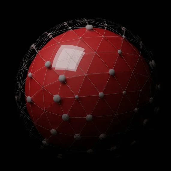 Abstract geometric network sphere representing performance-optimized content moderation architecture