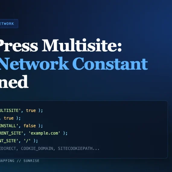 WordPress multisite wp-config.php network constants explained featured image with developer dark theme and syntax highlighting