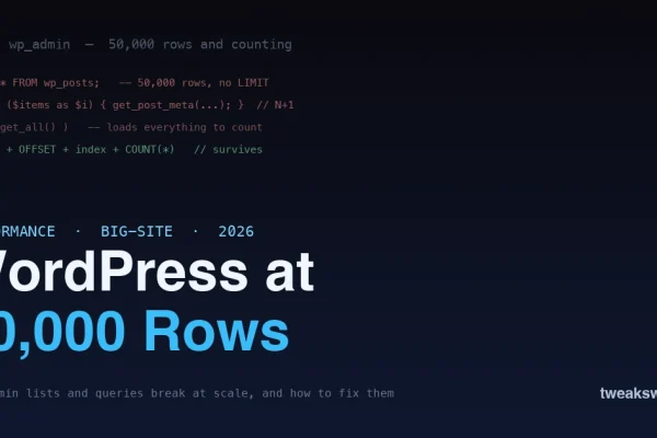 Scaling WordPress to 50000 rows - unbounded queries and N+1 loops that break at scale, on a dark terminal