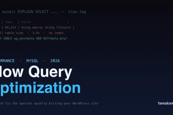 WordPress slow query optimization - EXPLAIN output showing a full table scan on a dark terminal