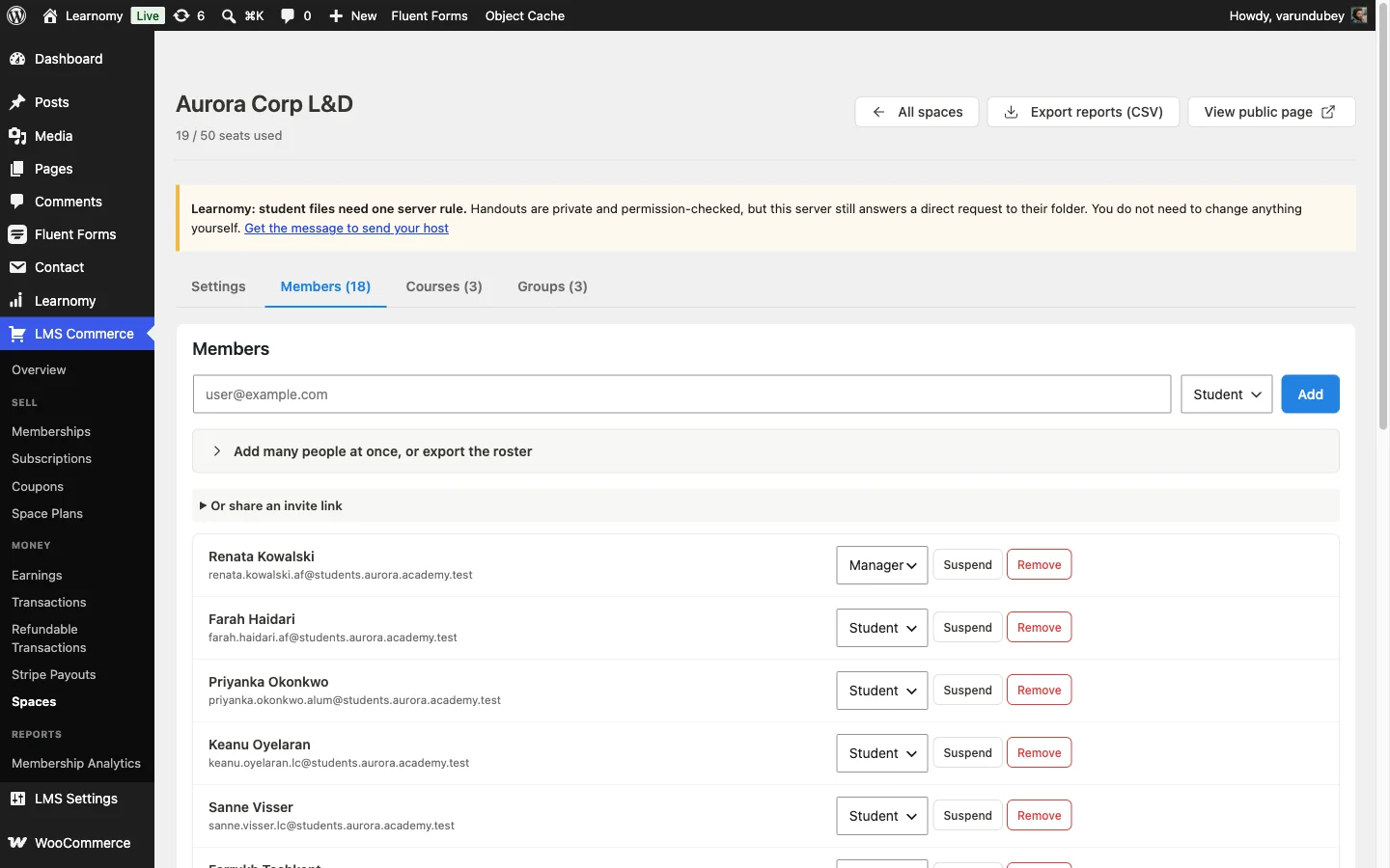 Learnomy space overview for onboarding structure