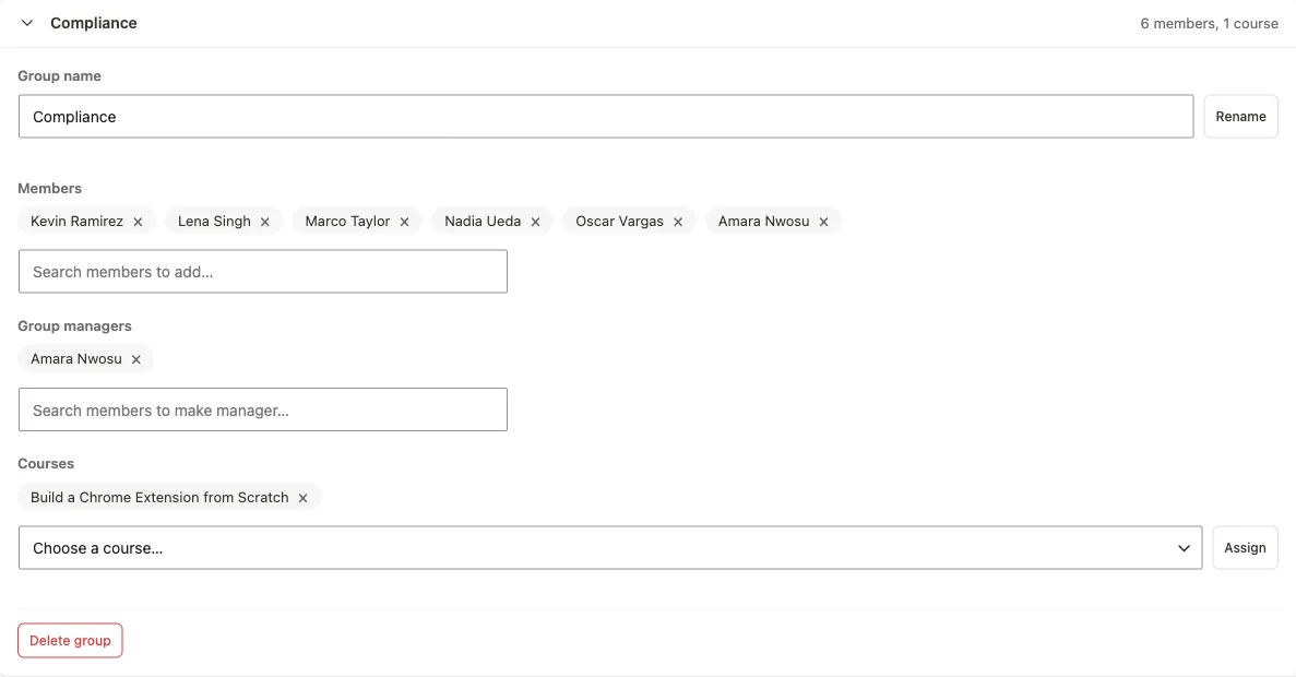 Learnomy groups and scoped managers