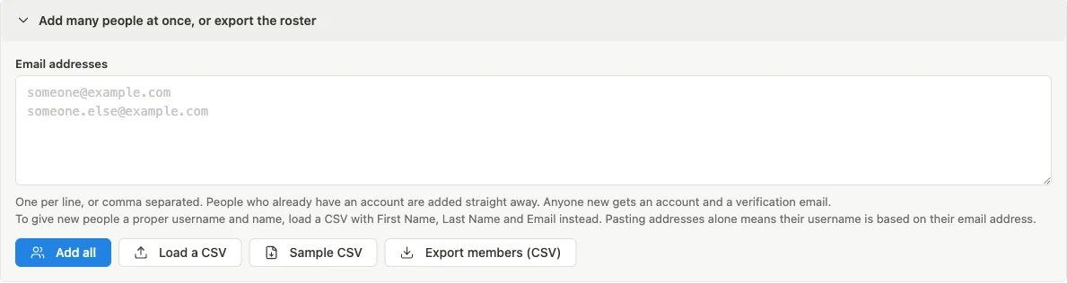 Learnomy CSV import screen for onboarding roster