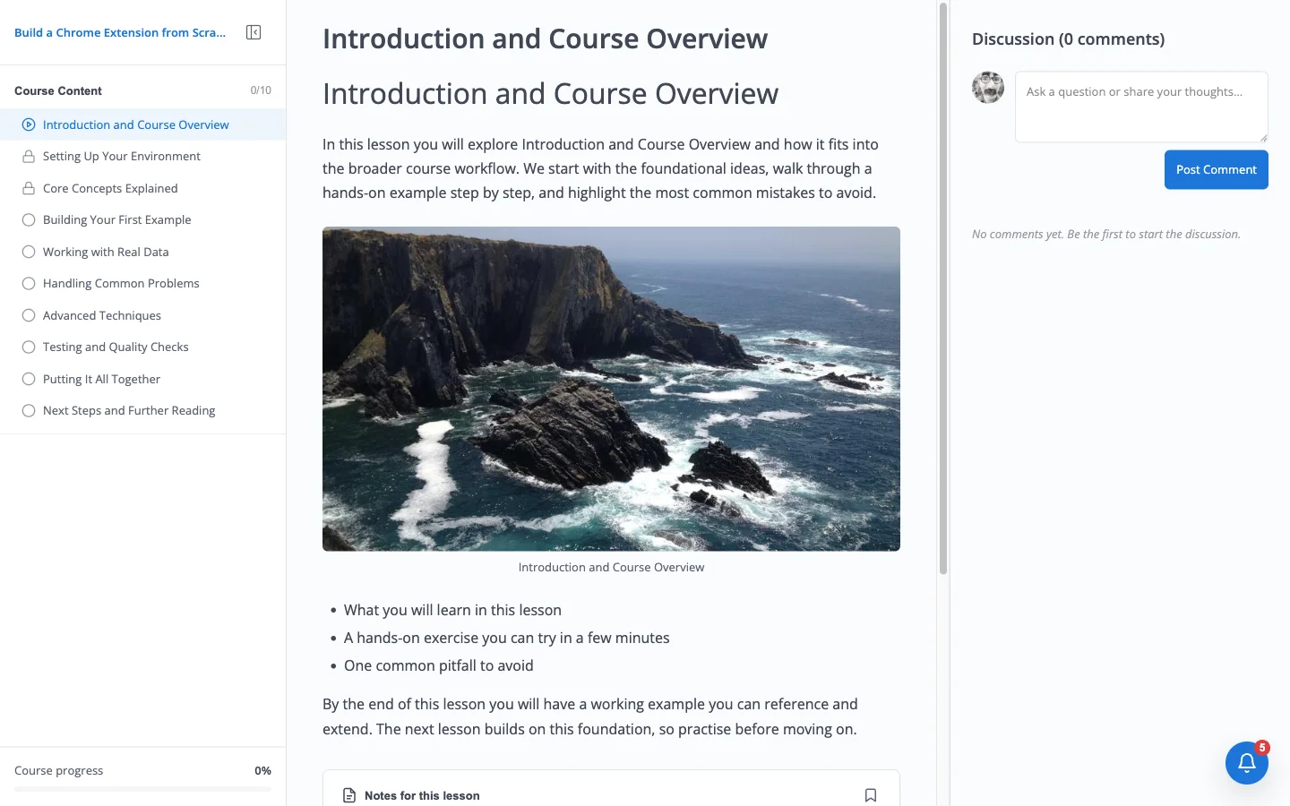 Student view of mandatory onboarding course