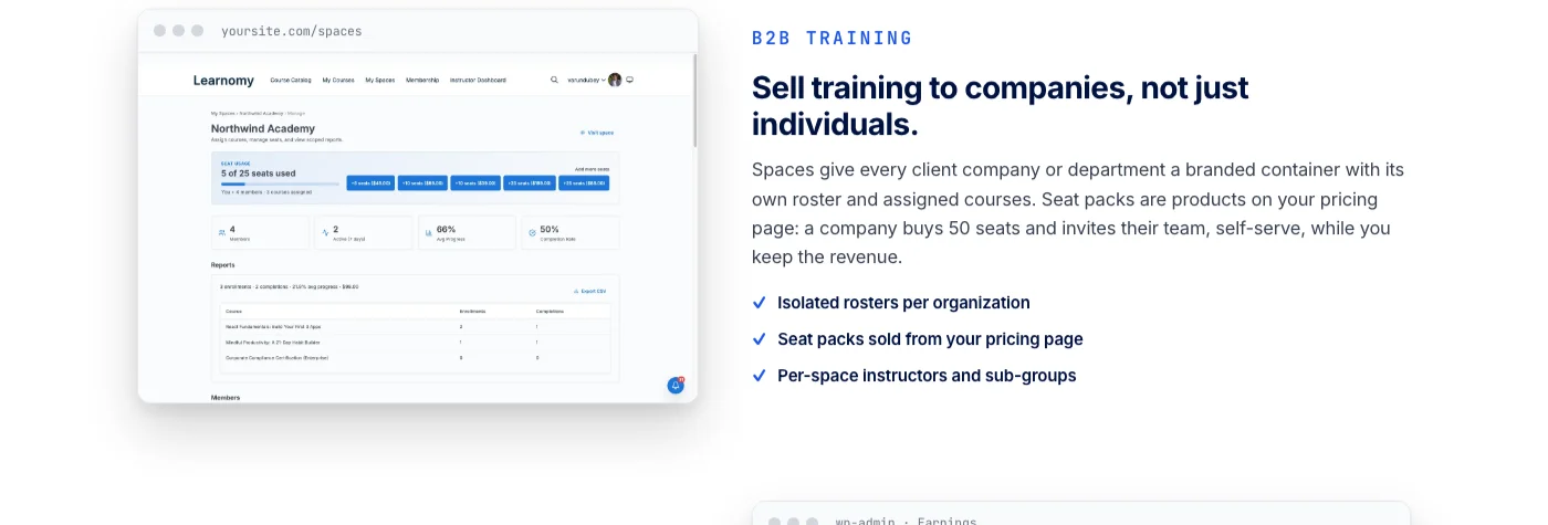 Learnomy B2B training grouping structure for department and role-based onboarding